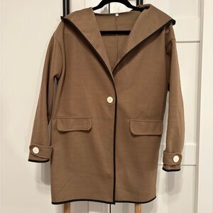 Women’s Brown Overcoat Size M with hood and button long sleeve